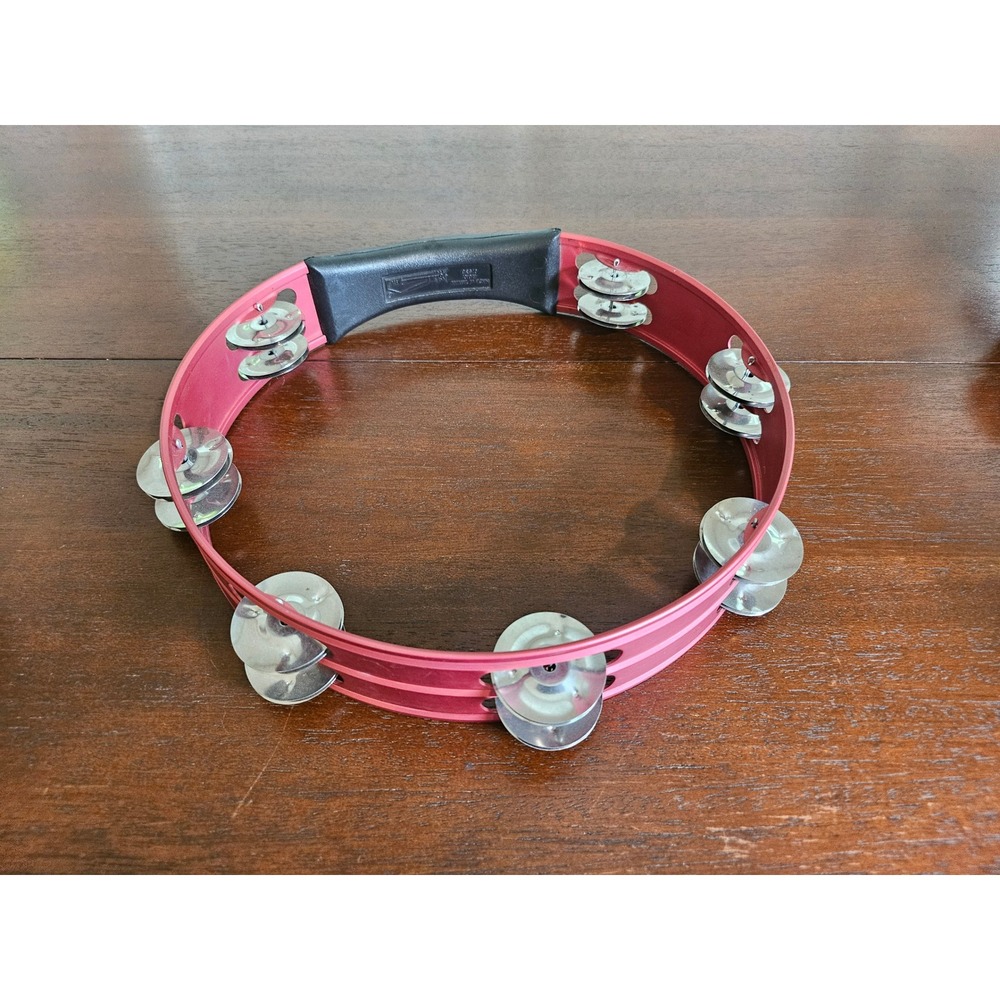 Tambourine Percussion Instrument Red Double Row Jingles Handheld 10in